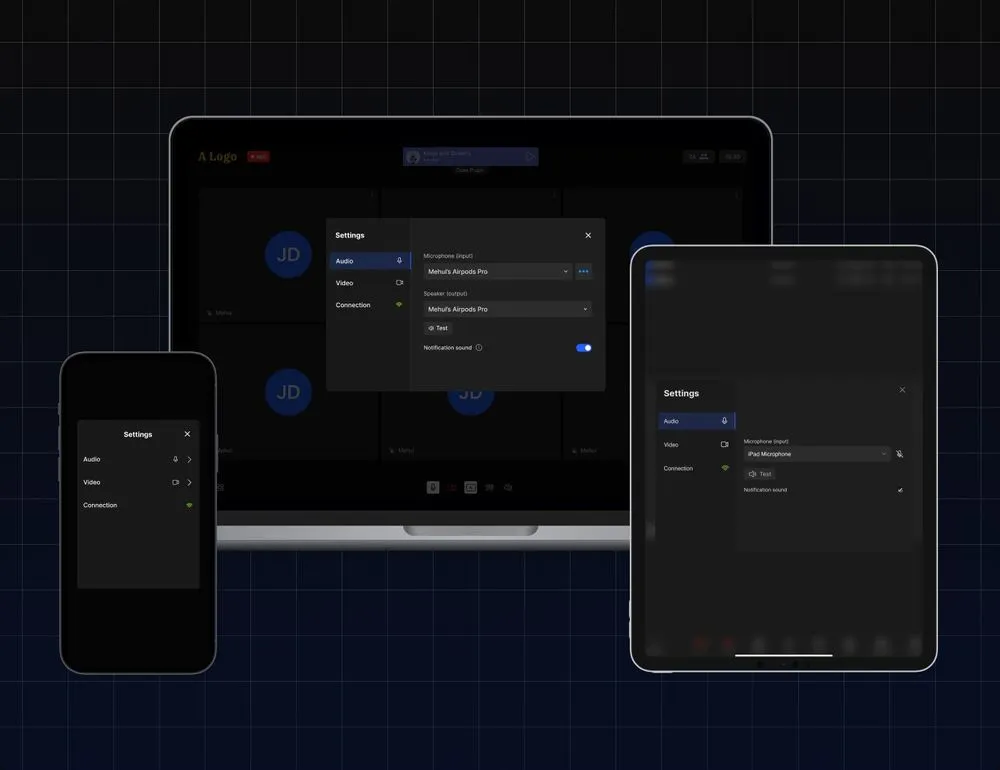 Settings component in various screen sizes